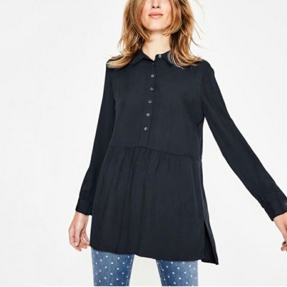Boden Size 6 Navy Blue Long Sleeve Button Peplum Tunic Blouse - Picture 1 of 7